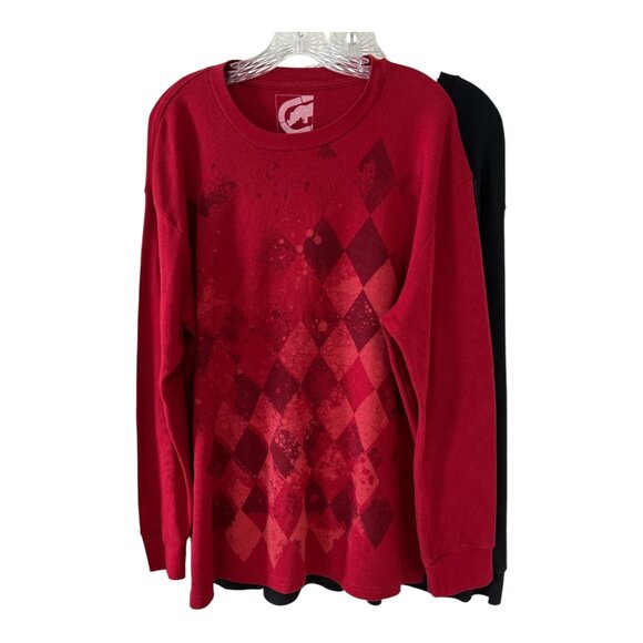 Ecko Unltd. Men’s 2XL Long Sleeve Thermal Shirts – Red & Black Diamond Graphic ( - Picture 1 of 5